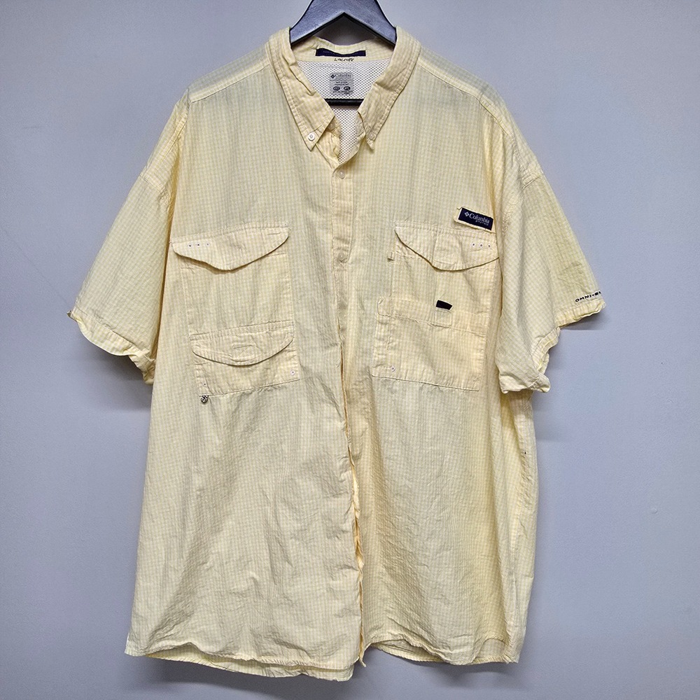 Columbia Super Bonehead PFG Shirt Mens 4XT Yellow Gingham Fishing Utility Tall